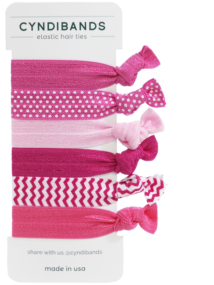 Pretty In Pink elastic hair ties at Cyndibands.com