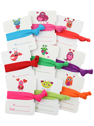 valentine's day cards hair ties monsters
